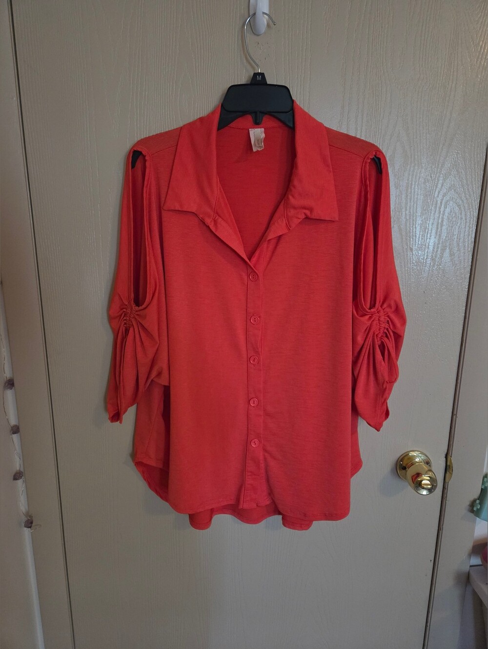 Toto Collection Bright Coral Vintage Y2k Button Down Blouse Womens Size 3XL